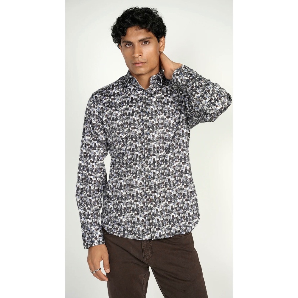 Visconti Black Mens Abstract Print Button‎ Down Shirt Long Sleeve XL